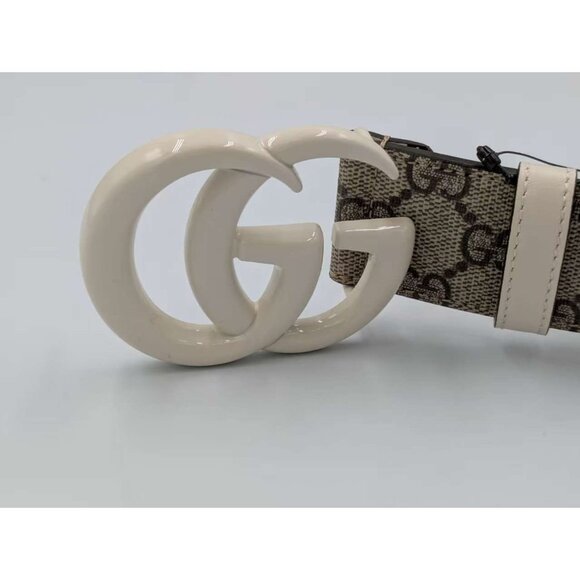 Gucci GG Supreme Monogram Plutone Calfskin Enamel Belt Ebony White 70cm 400593 main image 9